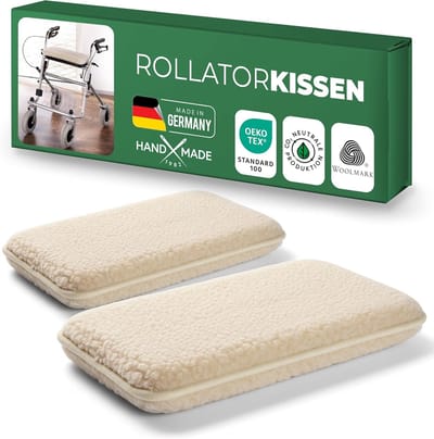 Novaliv Rollator Zitkussen, Natuurlijk, 2-pack, Zuivere Wol, Klimaatregulerend & Zacht, 3 cm Vulling, 40x20 cm, Universele Pasvorm, Antislip, Lichtgewicht Duo-pack voor Revalidatie & Lopen