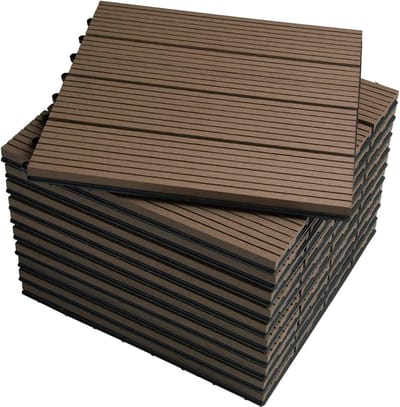 WPC Click Tiles - Terrastegels voor buiten - In elkaar grijpende terrastegels - Duurzaam, eenvoudige installatie, weerbestendig - 30 cm x 30 cm x 1,8 cm