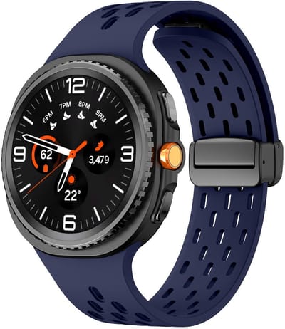 Siliconen bandje - geschikt voor Samsung Galaxy Watch 8 (40mm) / Galaxy Watch 8 (44mm) / Galaxy Watch 8 Classic - gaatjes met magneetsluiting - donkerblauw