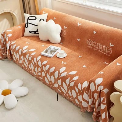 Kwastjes Sofa Handdoek Bladeren Jacquard Zitkussenhoes Antislip Stofdicht Volledige Hoes Stof Handdoek Chenille Machinewasbare Mat 180x130cm1pcs