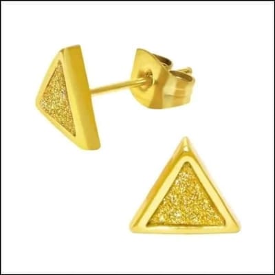 Aramat Jewels | Oorbellen | RVS Open Driehoek Oorbellen Diverse Kleuren 10mm - Geometrische Oorstekers | Goudkleurig Sandblasted-8mm | |9mm | Staal | Kinderen, Volwassenen | Verkleurd niet