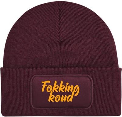 Wintermuts Burgundy | fluor oranje - Fokking koud (cursief) - soBAD. | Unisex | Skimuts | Muts | Kou | met grappige tekst | Winter | Beanie | Bordeaux rood