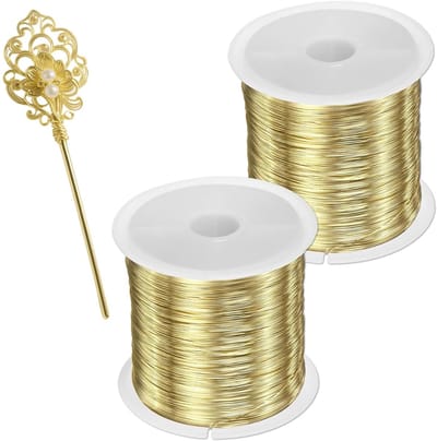 gouden ijzerdraad, aanslagvrij voor kralenprojecten,Aanslagbestendige gouddraad, Dun knutseldraad, 2 rollen van 100m, 0.3mm dik, koperdraad voor het maken van sieraden, Flexibel en buigzaam