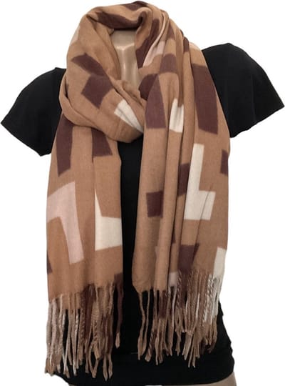 Lange Warme Sjaal - Geometrische Print - Taupe - 200 x 70 cm (23-43#)