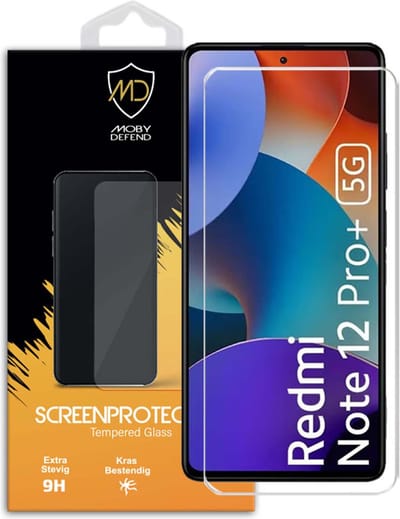 MobyDefend Screenprotector - Geschikt voor Xiaomi Redmi Note 12 Pro Plus 5G - Case-Friendly Screensaver - Gehard Glas
