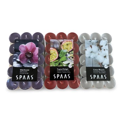 Spaas Geurtheelichtjes/waxinelichtjes - Assortiment - Sfeerpakket - 90 stuks - 4,5 branduren - 3x 30 geurkaarsen
