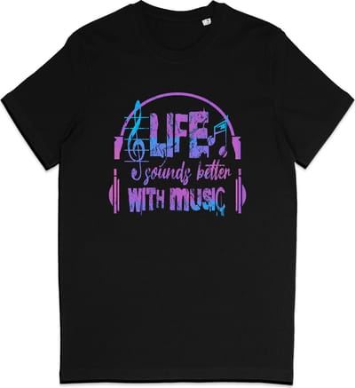 Muziekliefhebber T Shirt - Life Sounds Better With Music - Zwart - XS