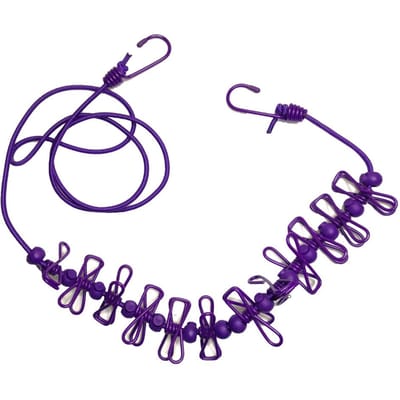 4M Outdoor Camping Antislip stretch waslijn Met 12 Clips Reis Stretch Waslijn Sokkenlijn Hangend Wasdroogtouw paars