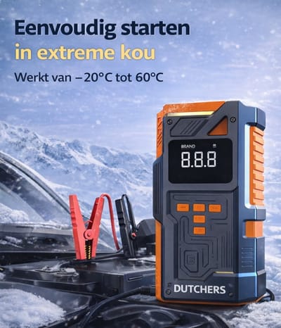 Dutchers® Jumpstarter Auto - Bandenpomp functie - Accu Booster 12V met Powerbank & LED Zaklamp - Startkabel Hulp voor Lege Accu - Auto - Motor - Scooter