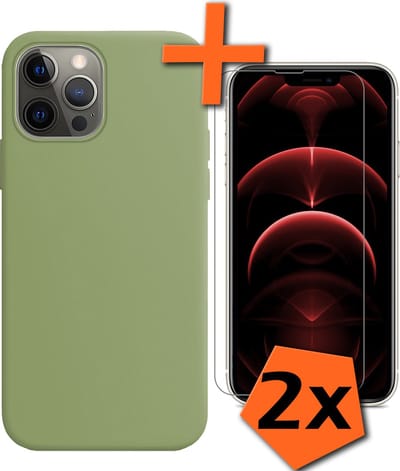 Hoes - Met 2x Screenprotector - Geschikt voor Apple iPhone 14 Pro - Sterk & Shockproof - Back Cover - Siliconen Case - Telefoon Hoes - Groen