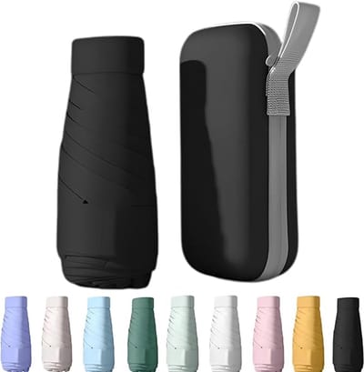 UPF50+ mini reis parasol met beschermhoes, kleine compacte UV-blokkerende paraplu tegen de zon, lichtgewicht draagbare zonnescherm windbestendig