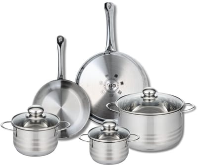 Set van 2 Koekenpannen 24 en 28 cm en 3 Kookpotten 14, 16 en 24 cm Elo Profi Brillant