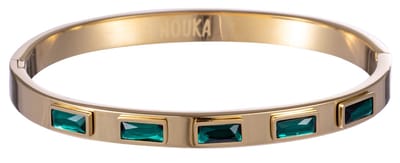 Nouka Dames Armband – Goud Gekleurde Bangle - Ingelegd met Smaragd Groene Steentjes - Stainless Steel – Cadeau voor Vrouwen