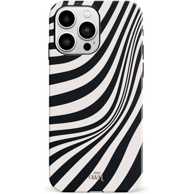 xoxo Wildhearts Optical Illusion - Double Layer - Hard case geschikt voor iPhone 13 Pro hoesje - Dubbele beschermlaag - Beschermhoes shockproof case - Golvenprint - Golvend patroon - golven - Zwart / Beige