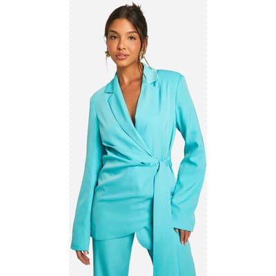 boohoo Dames Drape Tie Waist Fitted Tailored Blazer | Aqua | Maat: 34