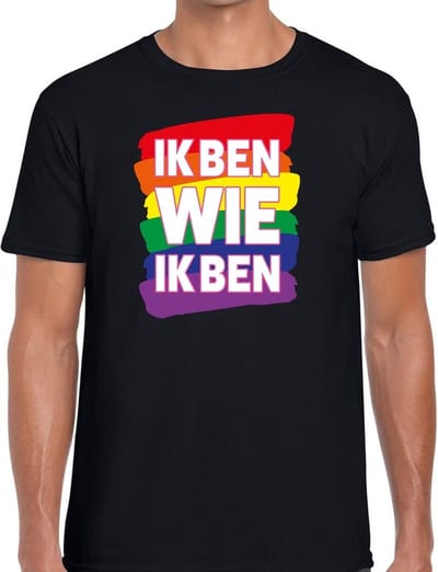 Gay pride Ik ben wie ik ben t-shirt - zwart regenboog shirt voor heren - Gay pride S