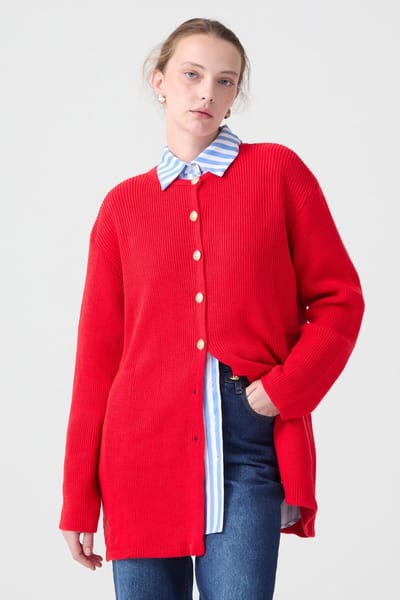 Touché Privé - Lang vest met knopen - Rood - Dames