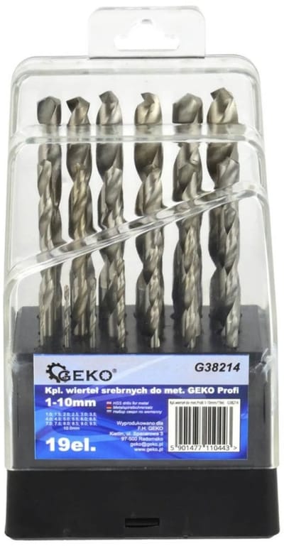 GEKO Metalen boorbits - HSS staal - 19-delig - 1-10 mm - Praktische opbergdoos