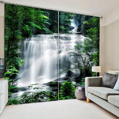 Prachtige Bos Bergen Rivieren Rivier Watervallen Landschap Gordijn Luxe Woonkamer Slaapkamer Huisdecoratie Verduisterend Gordijn 2 Panelen 100W130H(CM)40x51in&Hook