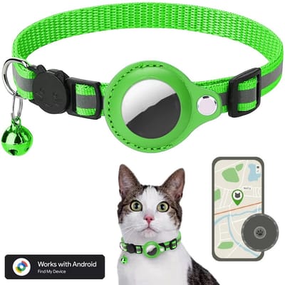 BlueTime ® - Kattenhalsband inclusief Tag - Halsband Kat & Kitten met Kattenbelletje - Gps Tracker Kat zonder Abonnement - Geschikt voor Android Find My Device - Kattenbandje, Poes, Kattenriem air & Tuigje met Houder - Groen