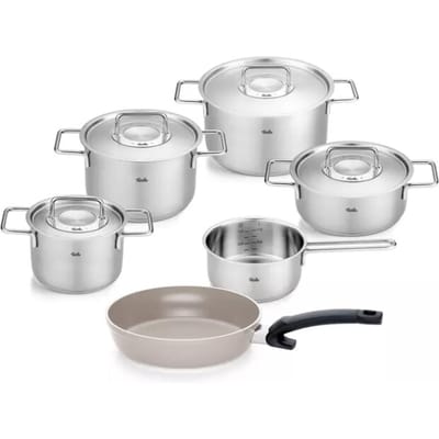 Fissler Pure collection pannenset met steelpan, ceratal koekenpan en rvs deksels, 6-delig