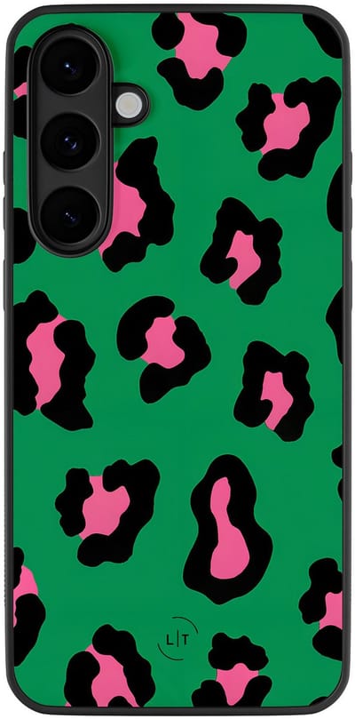 Leuke Telefoonhoesjes - Hoesje geschikt voor Samsung Galaxy S25 FE - Luipaard groen roze - Backcover zwart - Luipaardprint - Groen, Roze