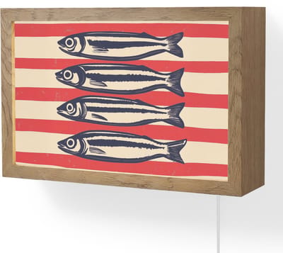 Wandlamp 30x20 cm - Oplaadbaar - Sardines - Rood en beige strepen - Wandlampen binnen woonkamer - Slaapkamer lamp met kabel - Decoratieve nachtlamp - Vloerlamp snoer