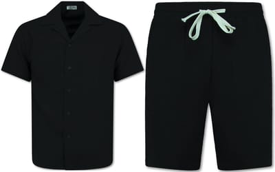 Ribbed Oversized Shirt - Zomerset Heren - Two Piece Setje - Co ord Set - MG-009 - Zwart