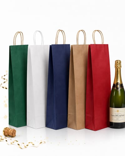 50 x Wijntas 14+8x39cm voor 1 Fles rood wit bruin groen blauw /Flestas papier / Cadeauverpakking /draagtas voor Fles/wijn / Fleszak · Fles zak-Geschenktas-Flesverpakking-Cadeautas-Verjaardag-Kerst