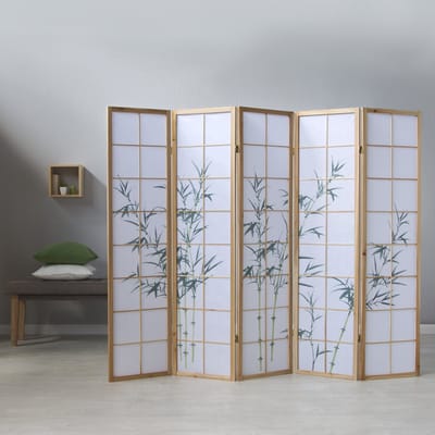 Homestyle4u Kamerscherm 5 panelen - 220x175 cm - groen - 5-delig - bamboepatroon