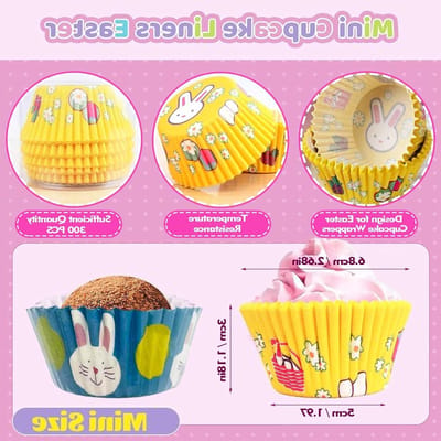 300 Stuks Papieren Muffinvormen voor Cupcakes, Unieke Paashaas en Ei Ontwerpen voor Feestjes en Verjaardagen