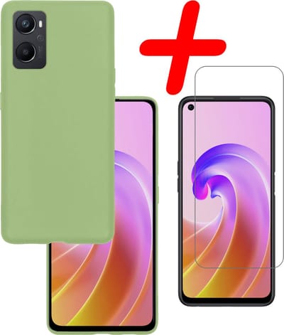 Hoesje Met Screenprotector - Geschikt voor OPPO A76 - Sterk & Shockproof - Back Cover - Siliconen Case - Telefoon Hoes - Groen