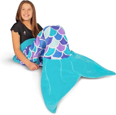 Dekens Zeemeerminstaart - Kinderdeken Volwassenen - Ontspannen en Spelen - Dubbelzijdige Minky Stof - 63 inch lengte - Droom Blauw