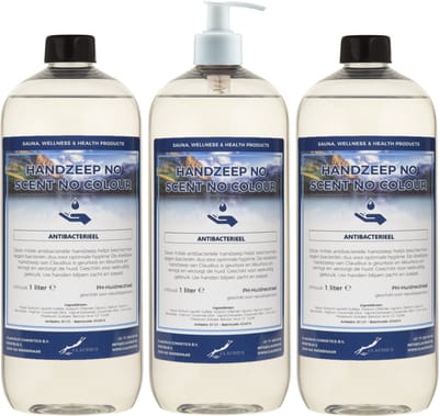 Handzeep No Scent No Colour 1 liter - set van 3 stuks - met gratis pomp - Voordeelverpakking