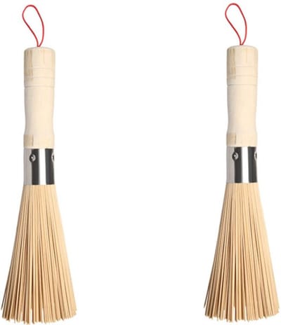 2 stuks - Natuurlijke bamboe schrobber potborstel - Bamboe keukenborstel - Reinigingsborstel artefact - Huishoudelijke afwasborstel - voor het reinigen van vaat, gietijzeren potten, pannen, groenten en gootsteen.