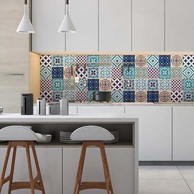 Zelfklevende tegelmuurstickers voor keuken en badkamer - 9 Sandro Azulejo tegelstickers - 9 stickers 10x10cm
