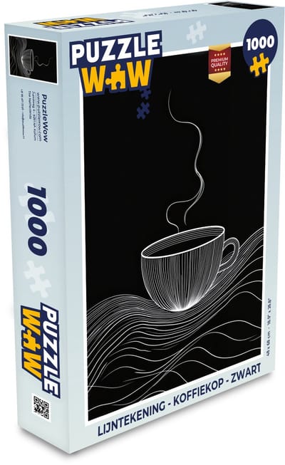 Puzzel Lijntekening - Koffiekop - Zwart - Legpuzzel - Puzzel 1000 stukjes volwassenen