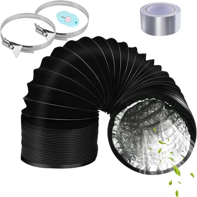 Flexibele Afzuigslang 125mm x 2m Zwart - Inclusief Slangklemmen en Aluminium Tape Voor Afzuigkap en Droger
