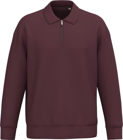 Native Spirit Ecologische uniseks sweater met kwartrits, polokraag en afhangende schouders NS432 - Dark Cherry - L