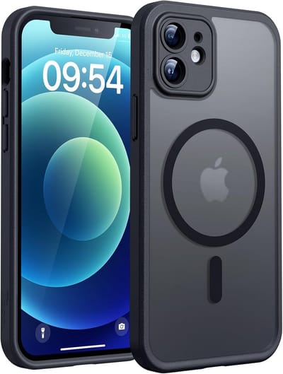 voor iPhone 12 Case Compatibel met MagSafe, Volledige Camerabescherming, Schokbestendig Anti-vingerafdruk Anti-slip Hoesje Dunne Translucente Matte Backcover 6,1-Inch, Zwart