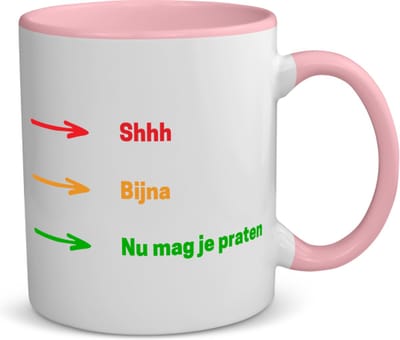 Akyol - shhh, bijna, nu mag je praten koffiemok - theemok - roze - Quotes - mensen die houden van quotes - grappige tekst - quotes - verjaardag - cadeau - kado - geschenk - 350 ML inhoud