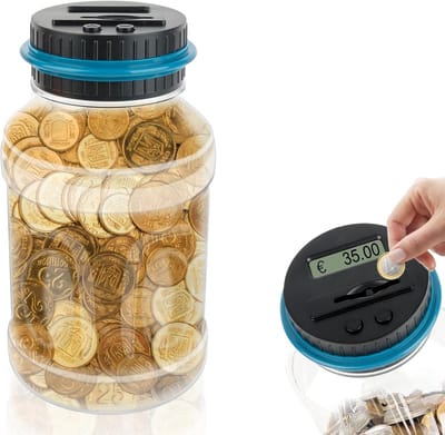 Digitale Spaarpot - Geld Sorteren - Munten Tellen - Automatische Berekening - 1.8 Liter - Transparant