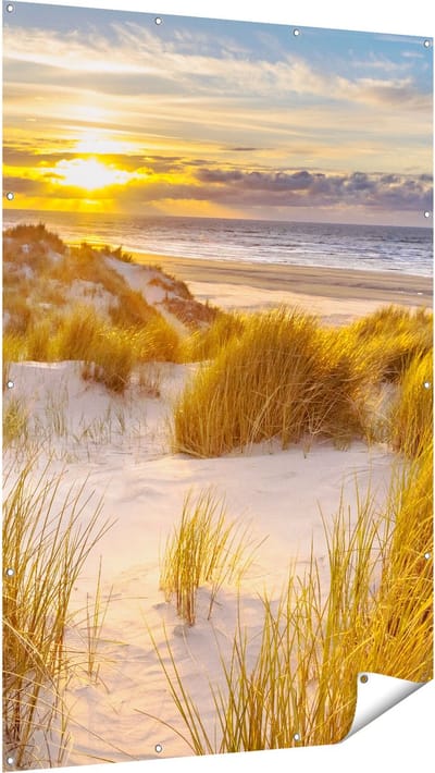 Gards Tuinposter Strand en Duinen tijdens Zonsondergang - 120x180 cm - Tuindoek - Tuindecoratie - Wanddecoratie buiten - Tuinschilderij
