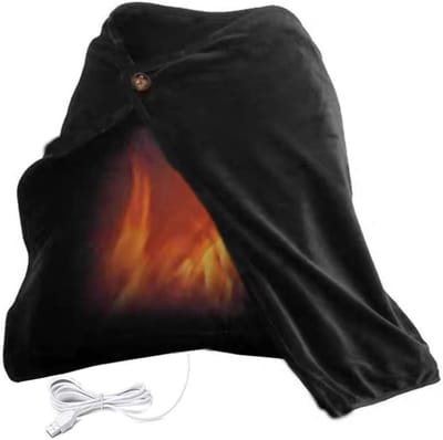 Verwarmde Wol Sjaal - USB Opwarming - Koolstof Verwarming - Afneembare Binnenkant - 45x80 cm - Zwart - Verstelbaar - Binnen en Buiten - Ideaal voor Kantoor en Thuis