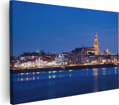Artaza Canvas Schilderij Stad Nijmegen - 30x20 cm - Klein - Muurdecoratie Skyline - Wanddecoratie Rivier - Kamer Accessoires