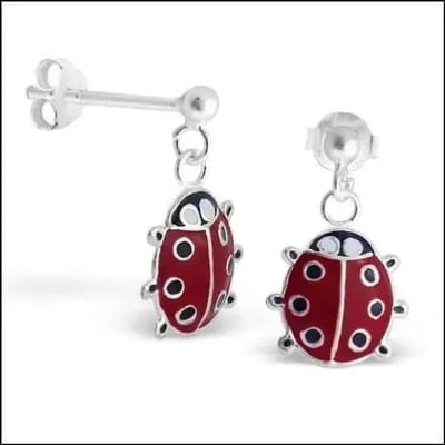 Aramat Jewels | Oorbellen | Zilveren Lieveheersbeestje Oorstekers – Meerdere Maten & Kleuren 925 Zilver | Met hanger-9x10mm | |7mm | Zilver | Kinderen, Volwassenen | Verkleurd niet