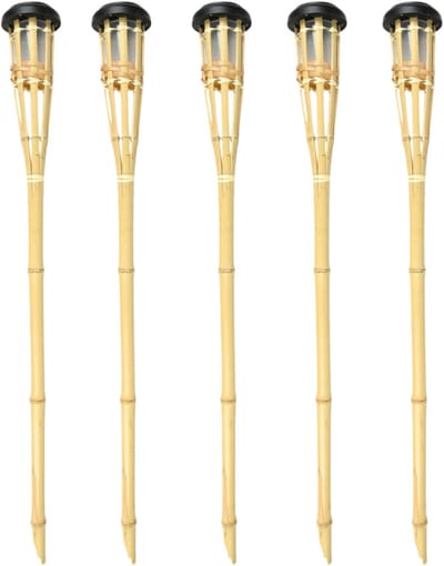 Benson Tuinfakkel - 5x - Solar - led tuinlamp - bamboe hout - 78 cm - bruin