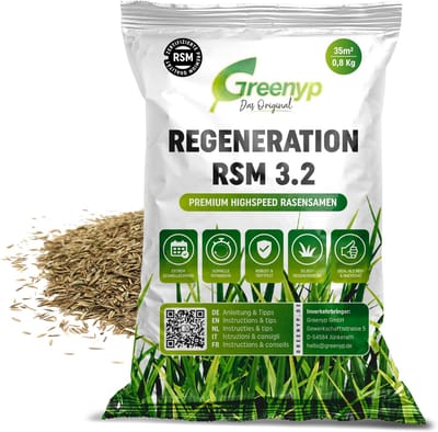 Dailygoods- Graszaad snelkiemend - 100% RSM kwaliteit - 0,8kg voor 35m² - Herstelgazon - Ideaal voor gaten - Waterreservoirgranulaat - Gazonzaad