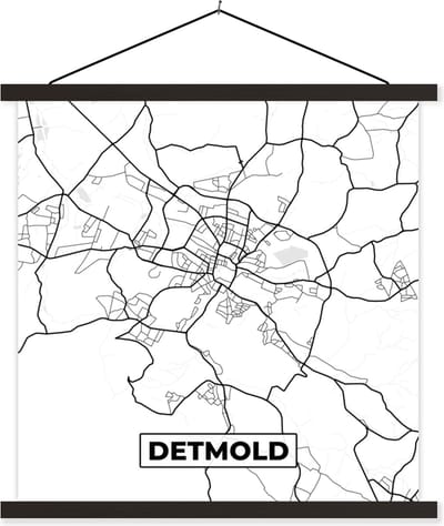 Posterhanger incl. Poster 60x60 cm - Schoolplaat - Detmold - Plattegrond - Kaart - Stadskaart - Textielposter - Zwarte latten - Stadskaart