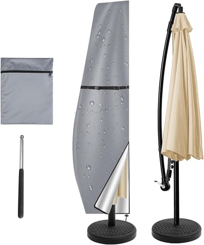 VHV - Parasolhoes - Zwevende parasolhoes - Beschermhoes parasol - Met stok - Waterdicht - UV-bestendig - Met rits - Voor tuin en terras - Universeel - 205*48cm - Grijs